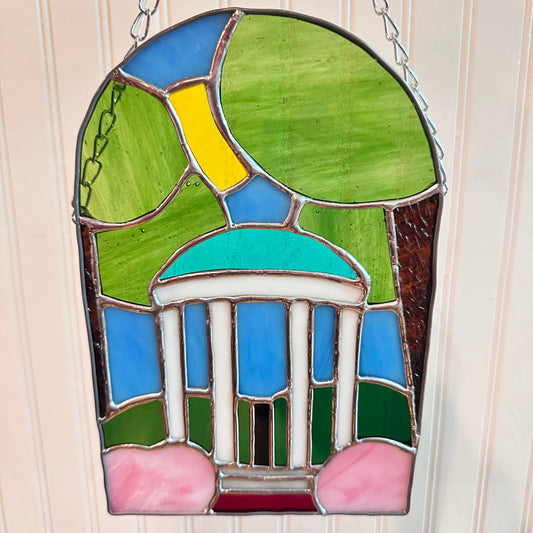 UNC Old Well Landscape Stained Glass Panel - MADE TO ORDER