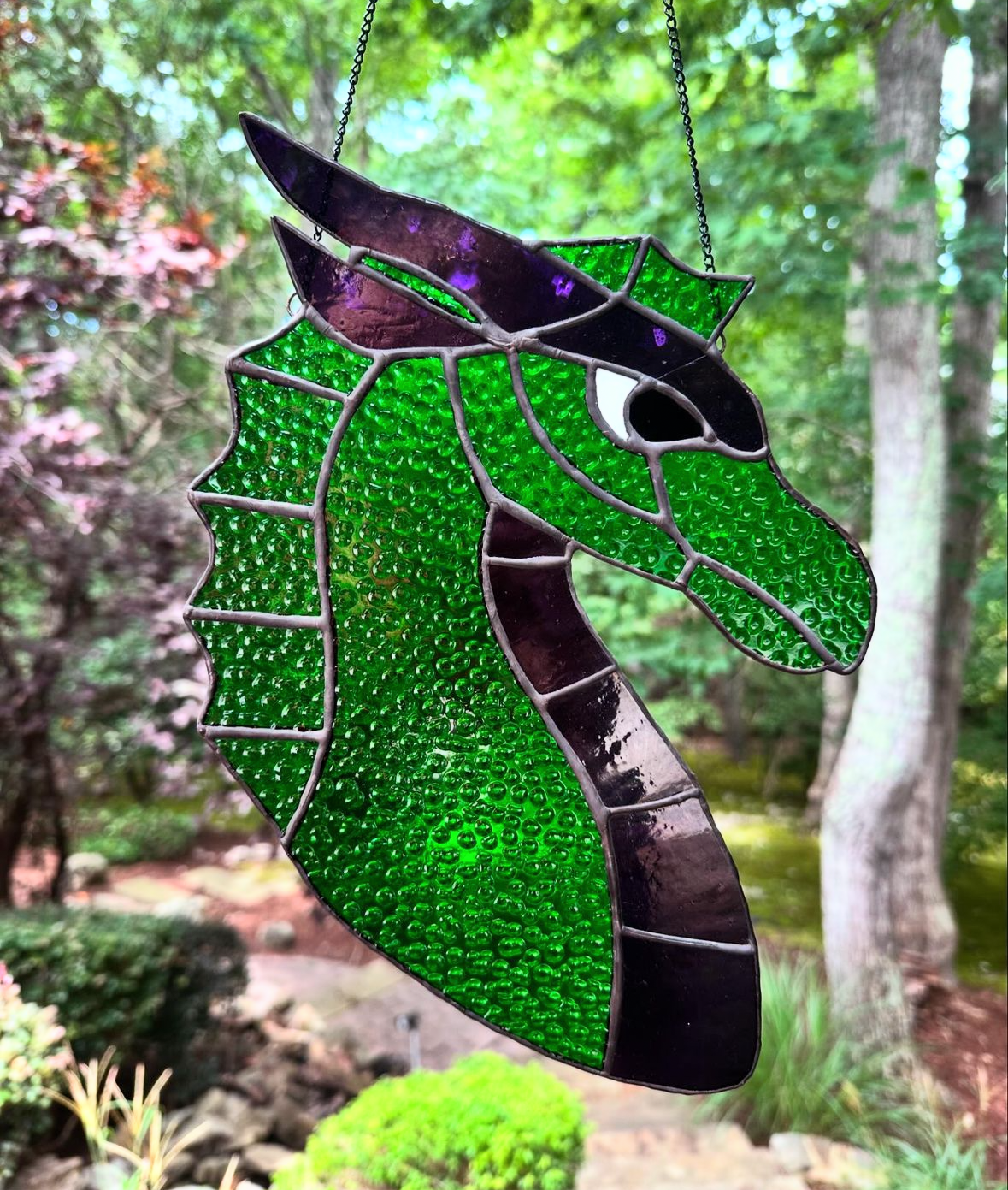 Purple and Green Scaled Stained Glass Dragon