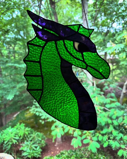 Purple and Green Scaled Stained Glass Dragon