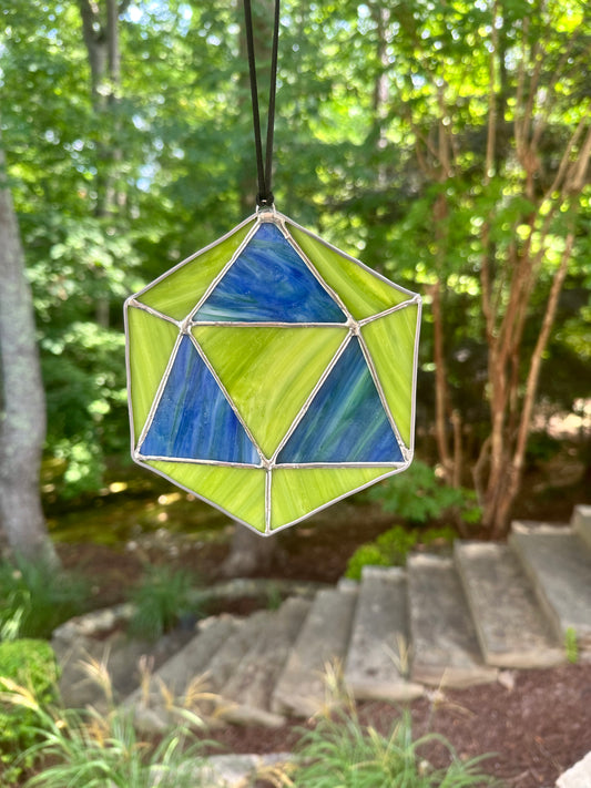 Wispy Blue & Green Stained Glass D20
