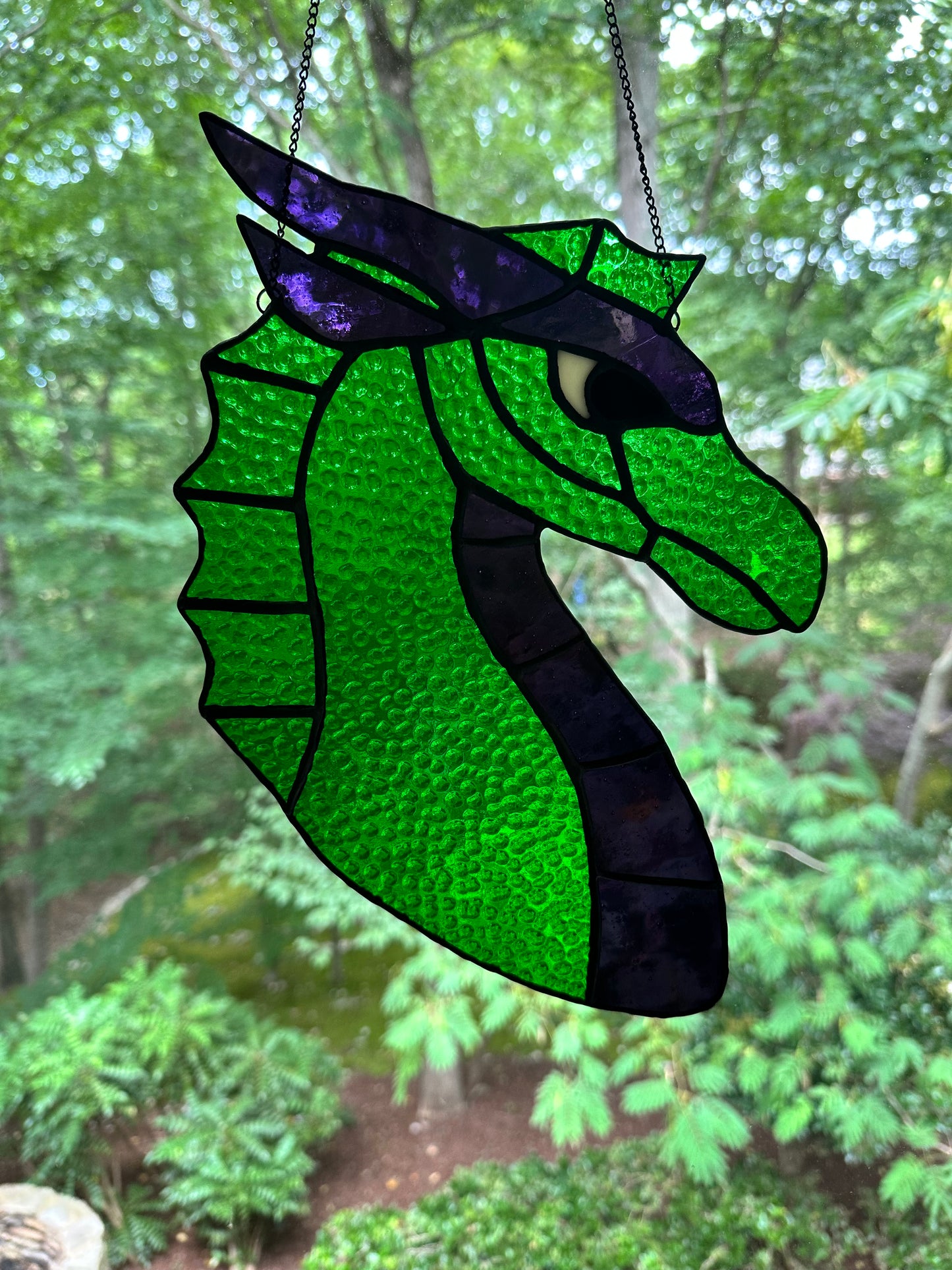 Purple and Green Scaled Stained Glass Dragon