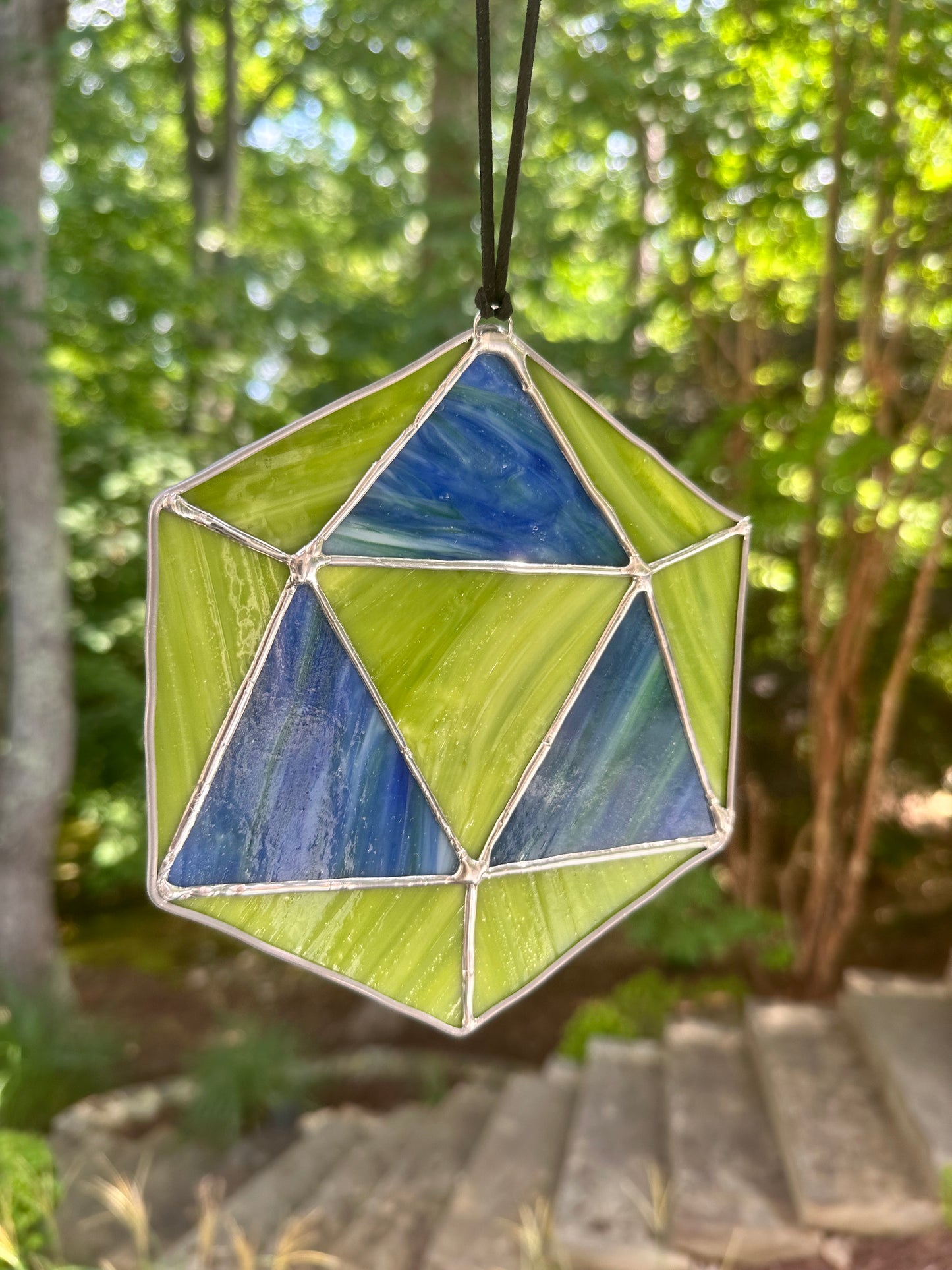 Wispy Blue & Green Stained Glass D20