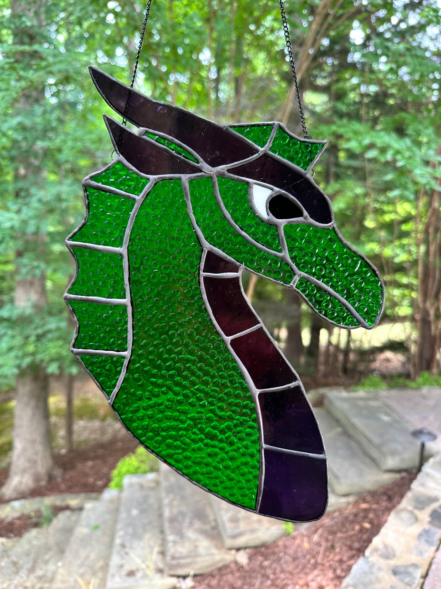 Purple and Green Scaled Stained Glass Dragon
