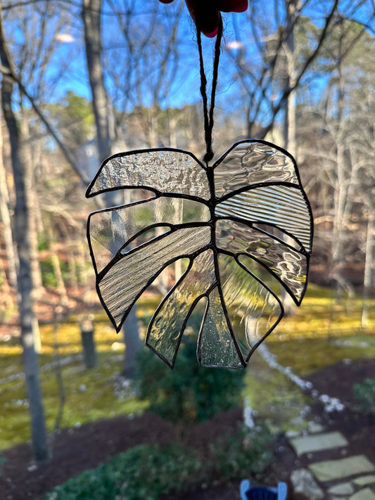 Medium Stained Glass Monstera - Clear Textured