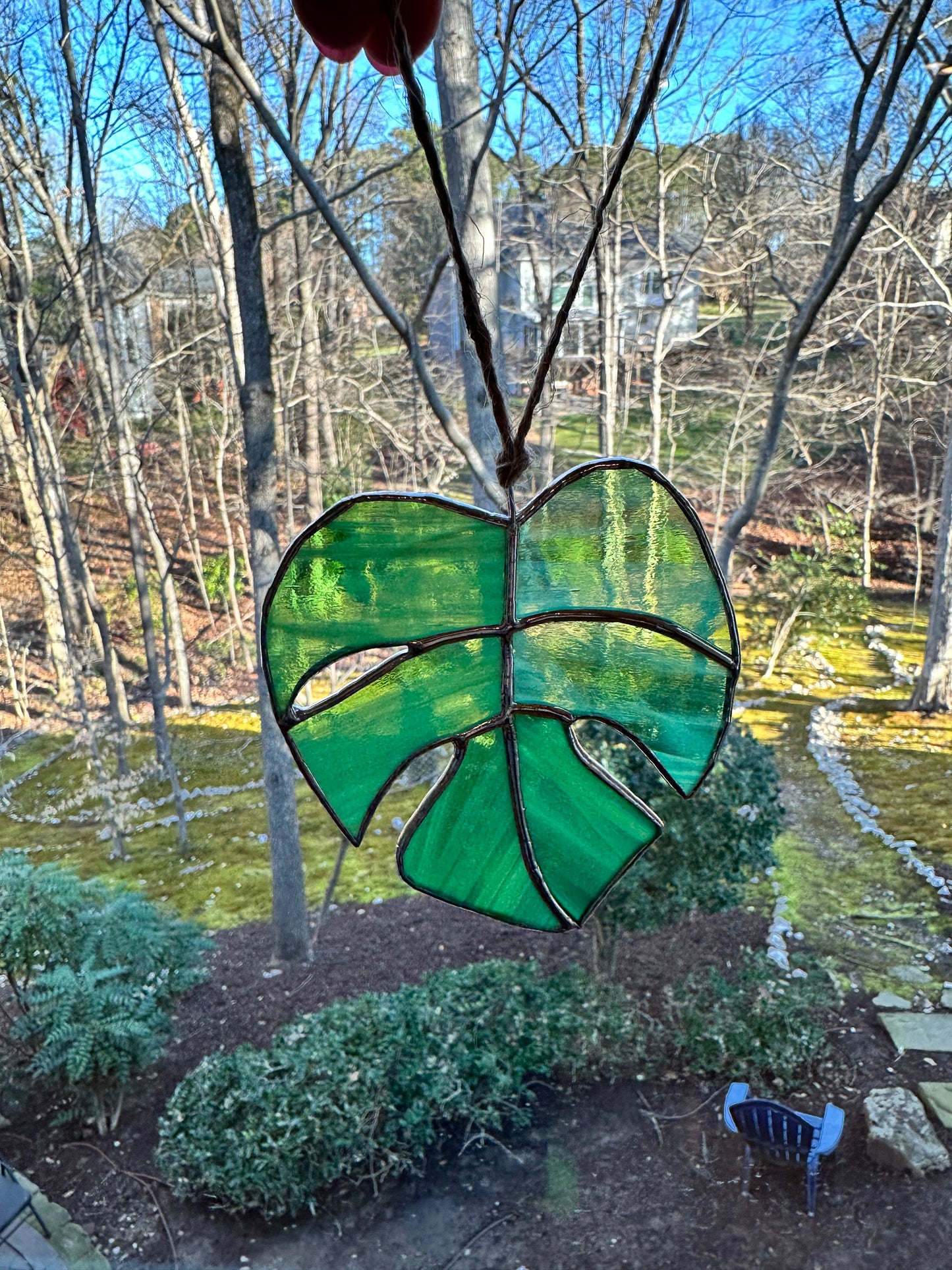 Small Stained Glass Monstera - Wispy Green/White