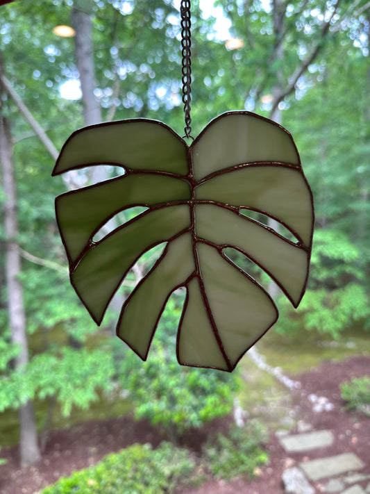 Medium Monstera Suncatcher - Mint Green/White