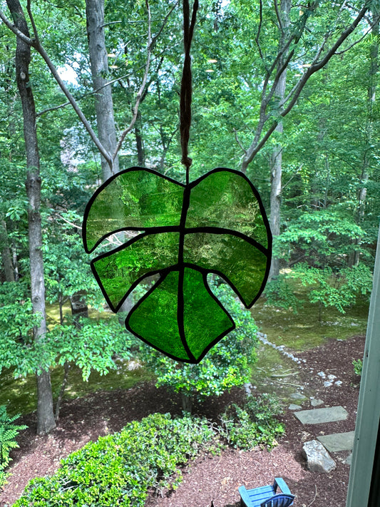 Small Stained Glass Monstera - Green/Black Patina
