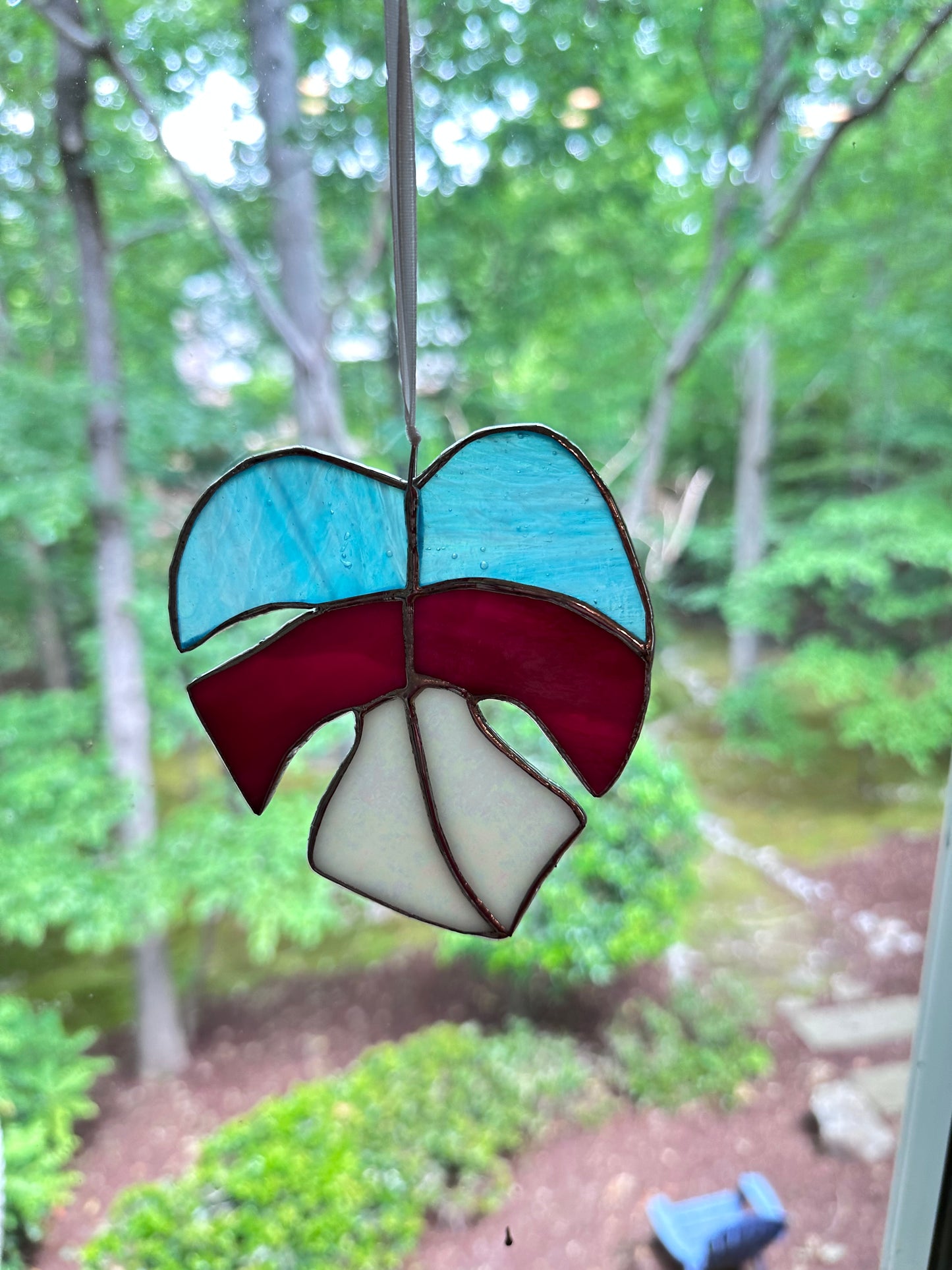Small Stained Glass Monstera - Trans Pride Colors