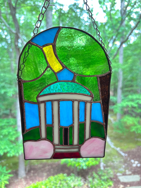 UNC Old Well Landscape Stained Glass Panel - MADE TO ORDER